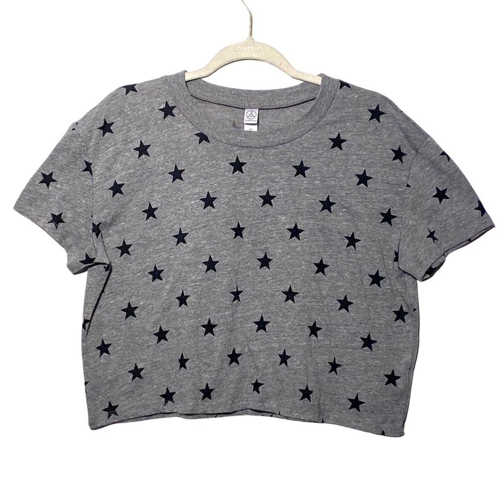 Alternative Apparel Eco Gray Black Star Print Crop T-Shirt Women's M